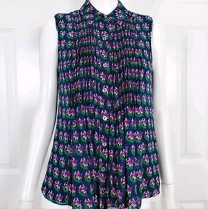 NWT DIANE VON FURSTENBERG WOMEN MULTICOLOR FLORAL SLEEVELESS SILK BLOUSE